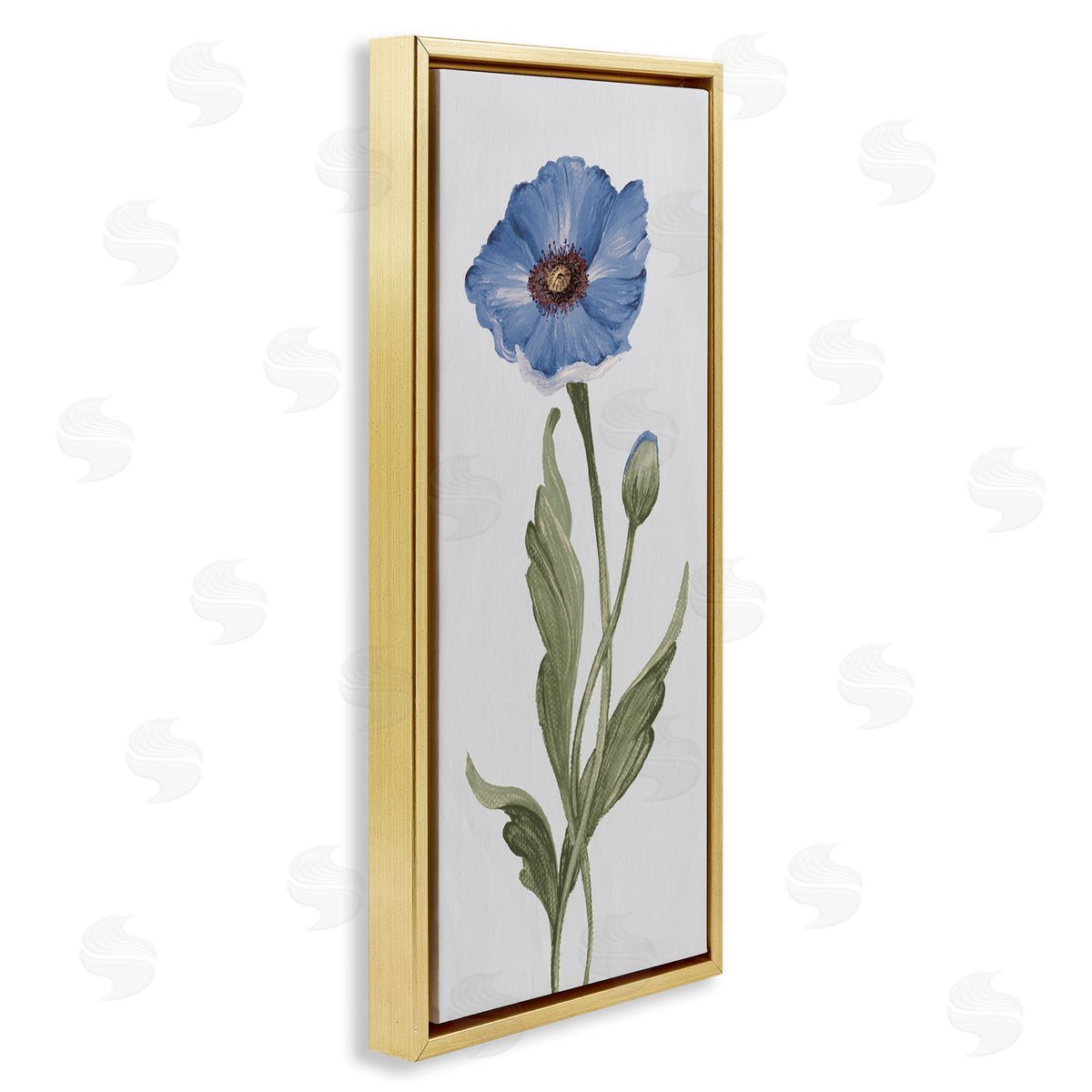 Blooming Blue Poppy Gold Floating Frame Canvas Wall Art, Home Decor by Elizabeth Medley