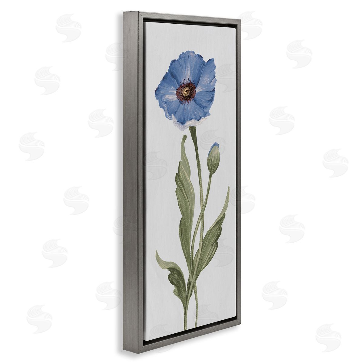 Blooming Blue Poppy Grey Floating Frame Canvas Wall Art, Home Decor by Elizabeth Medley