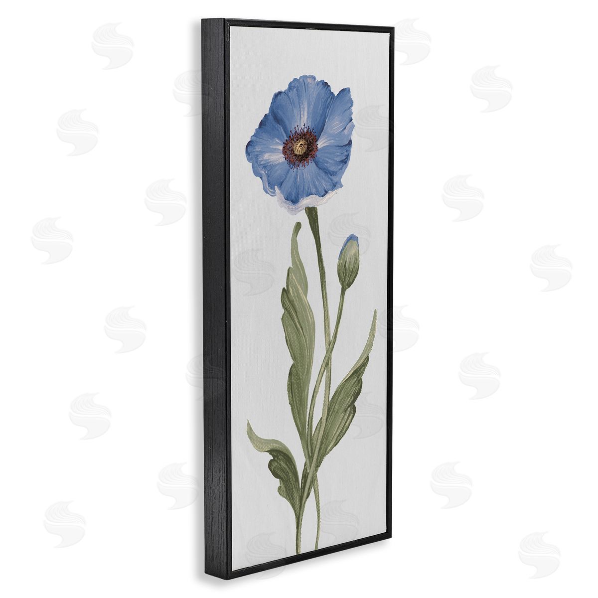 Blooming Blue Poppy Black Frame Print Wall Art, Home Decor by Elizabeth Medley