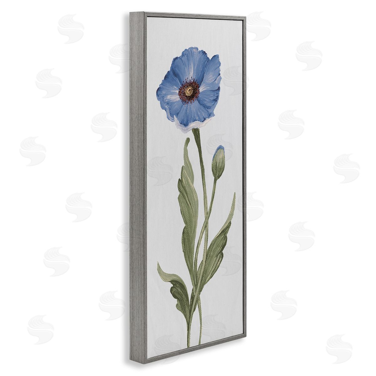 Blooming Blue Poppy Grey Frame Print Wall Art, Home Decor by Elizabeth Medley