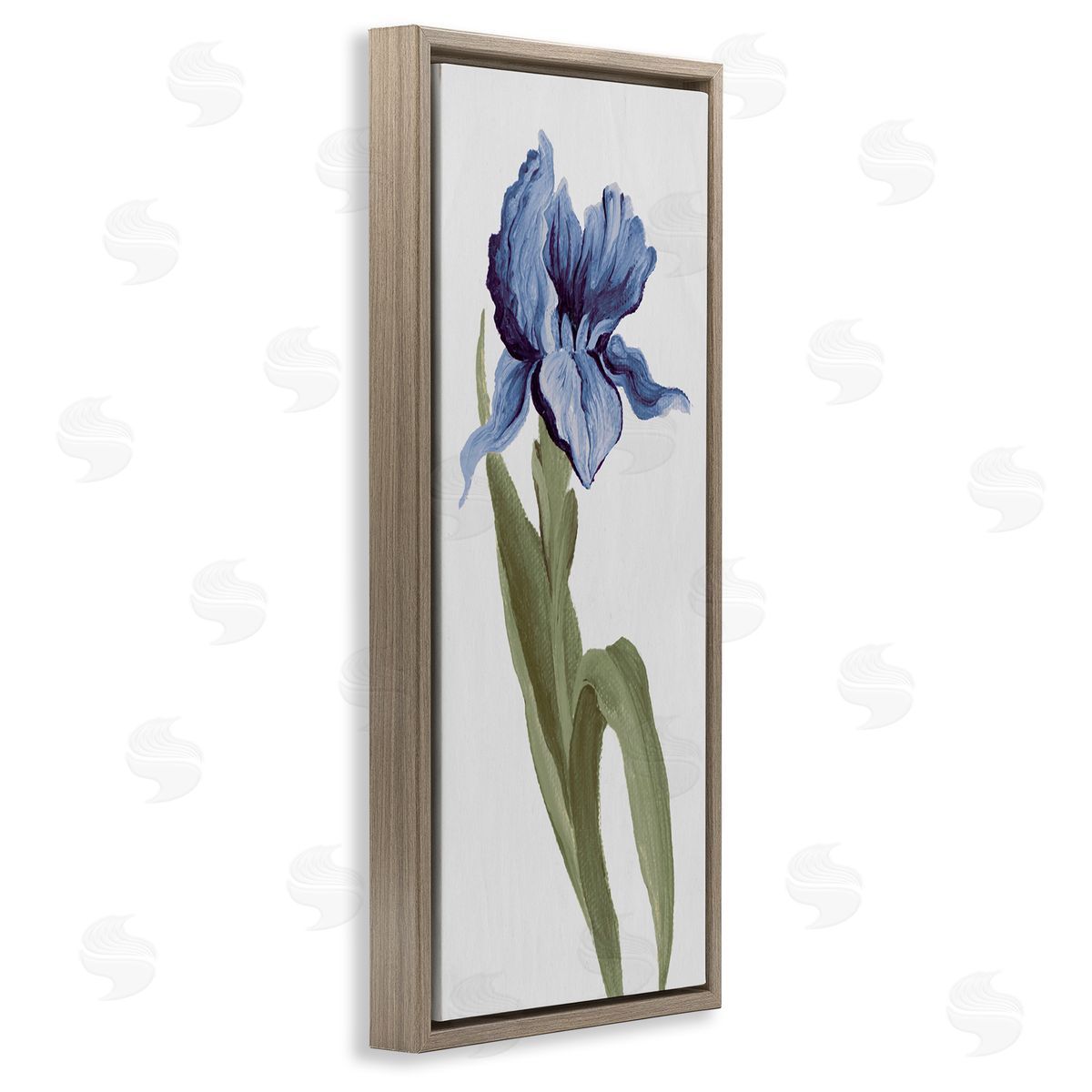 Blooming Blue Iris Brown Floating Frame Canvas Wall Art, Home Decor by Elizabeth Medley