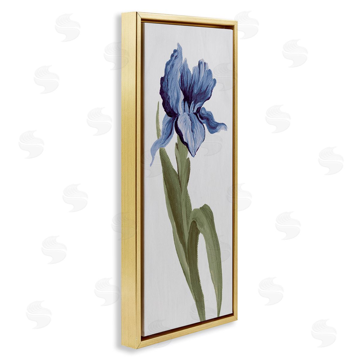 Blooming Blue Iris Gold Floating Frame Canvas Wall Art, Home Decor by Elizabeth Medley