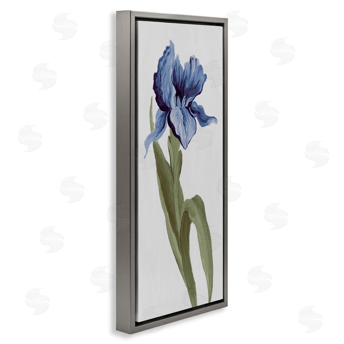 Blooming Blue Iris Grey Floating Frame Canvas Wall Art, Home Decor by Elizabeth Medley