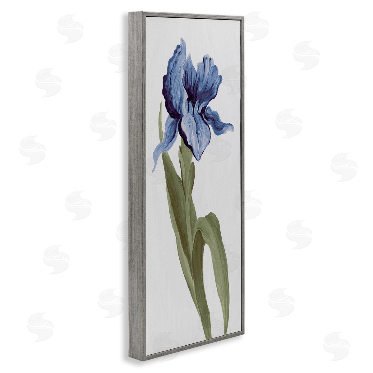 Blooming Blue Iris Grey Frame Print Wall Art, Home Decor by Elizabeth Medley