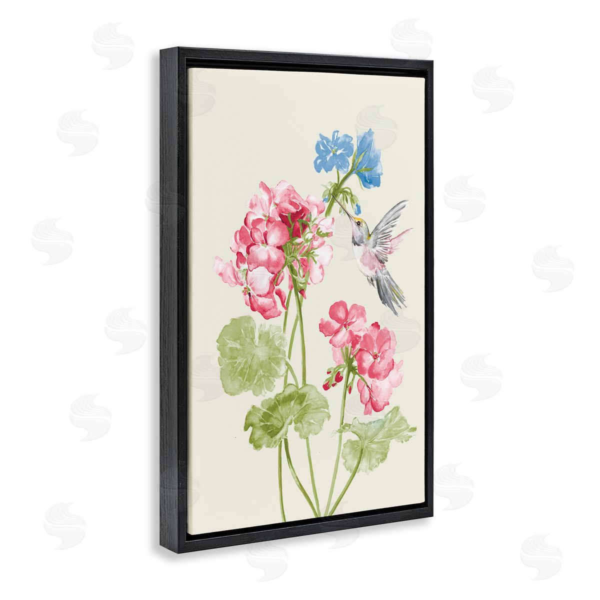 Geraniums In Bloom Black Floating Frame Canvas Wall Art, Home Decor by Patricia Pinto