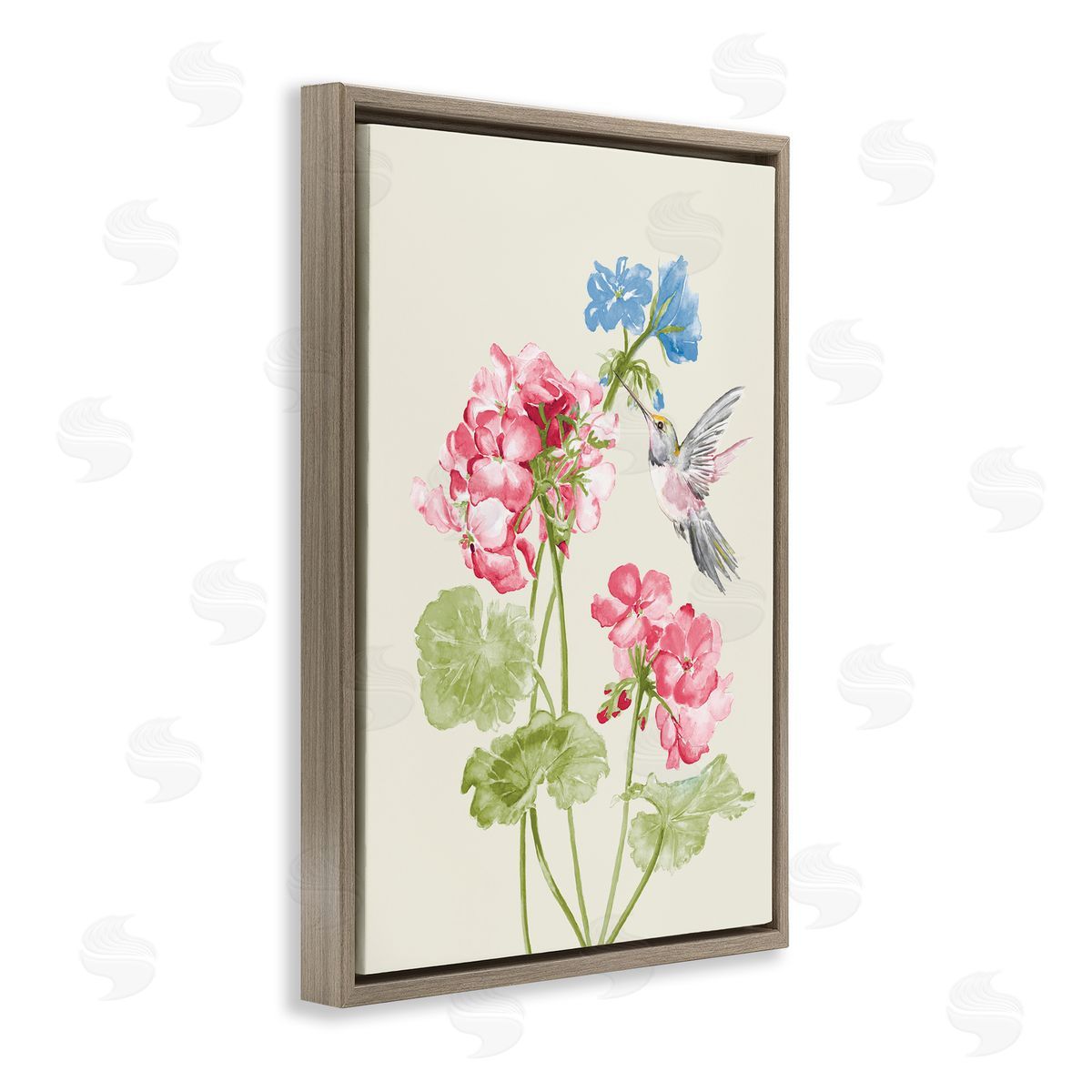 Geraniums In Bloom Brown Floating Frame Canvas Wall Art, Home Decor by Patricia Pinto