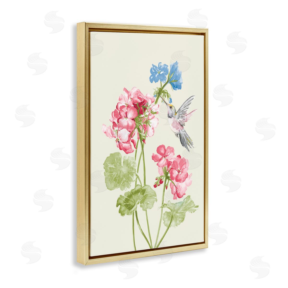 Geraniums In Bloom Gold Floating Frame Canvas Wall Art, Home Decor by Patricia Pinto
