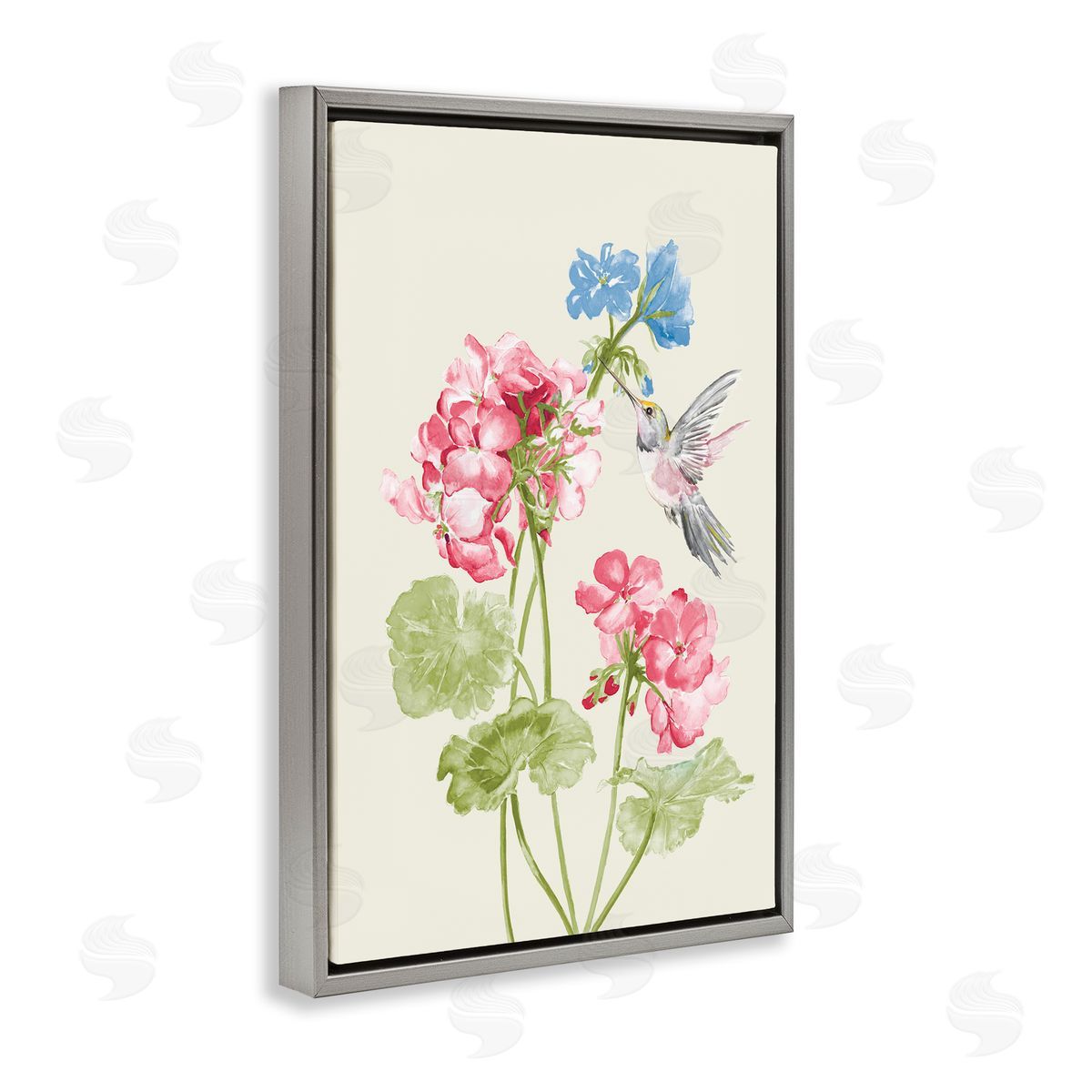Geraniums In Bloom Grey Floating Frame Canvas Wall Art, Home Decor by Patricia Pinto