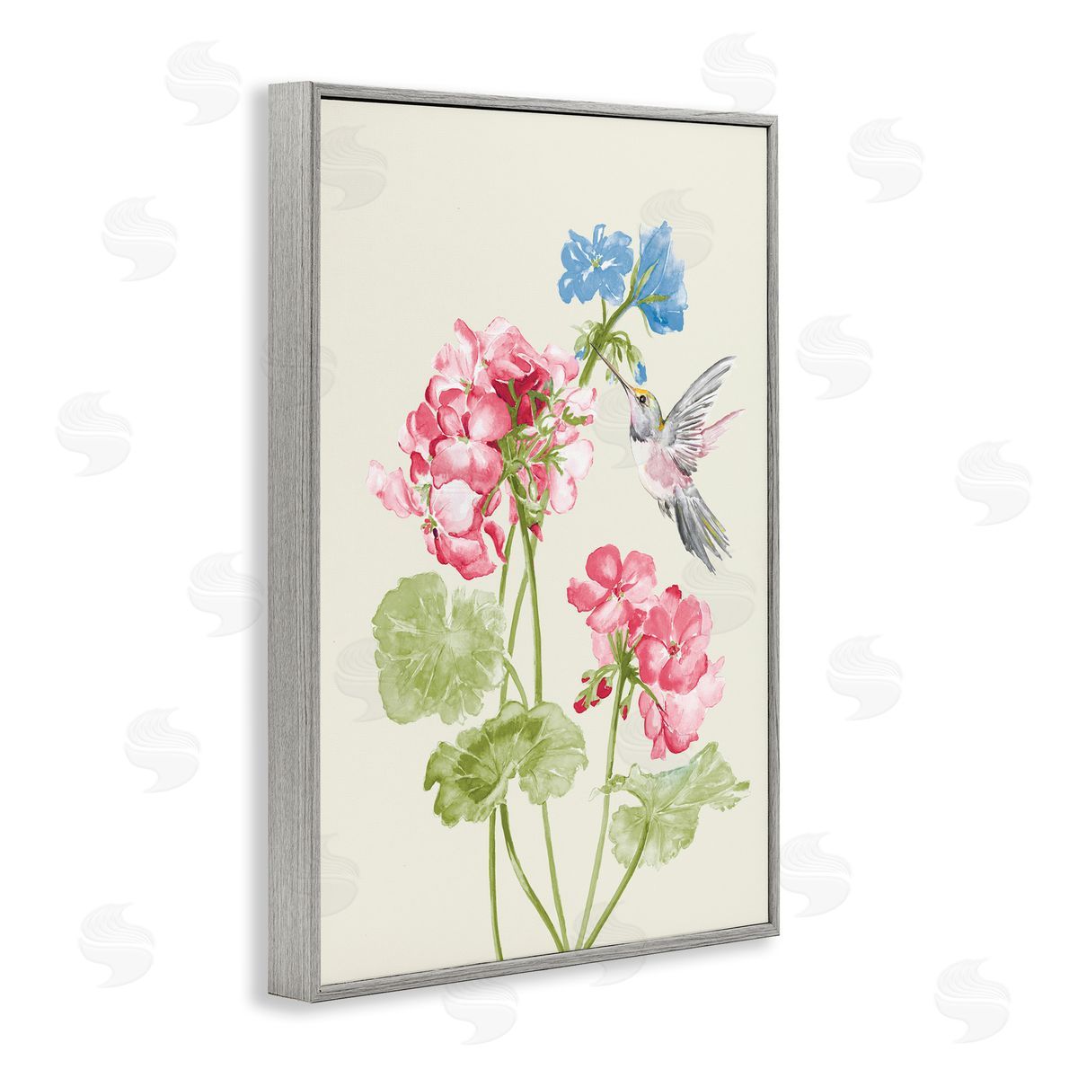 Geraniums In Bloom Grey Frame Print Wall Art, Home Decor by Patricia Pinto