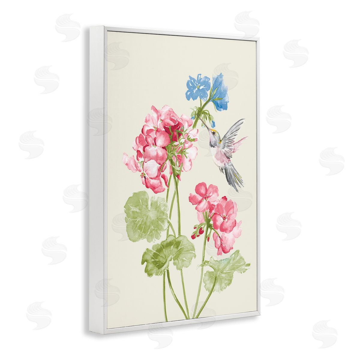 Geraniums In Bloom White Frame Print Wall Art, Home Decor by Patricia Pinto