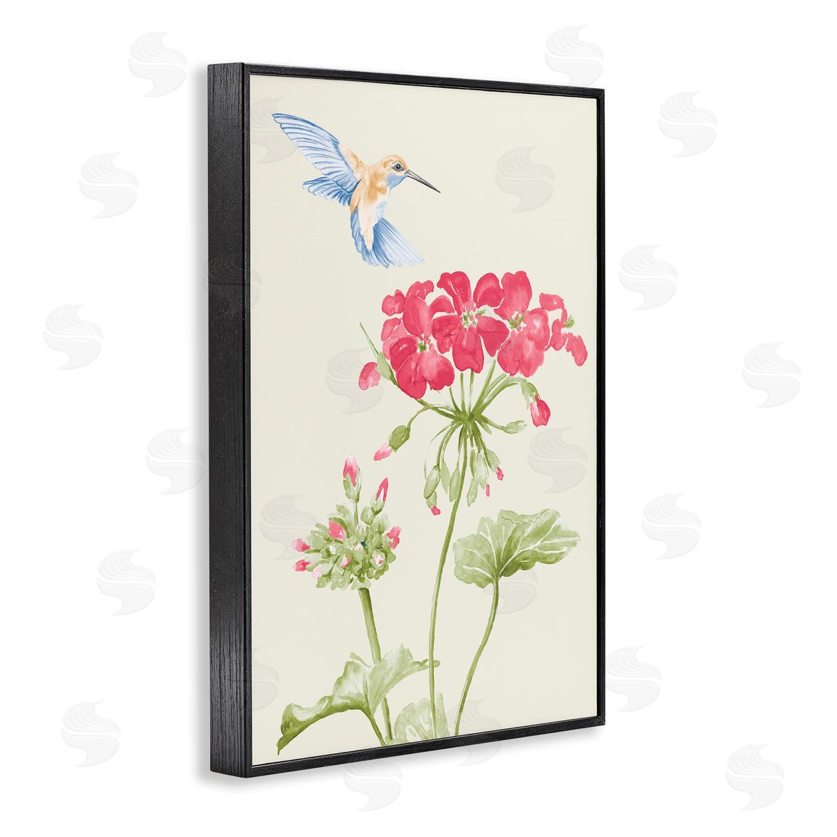 Geraniums and Hummingbird Black Frame Print Wall Art, Home Decor by Patricia Pinto