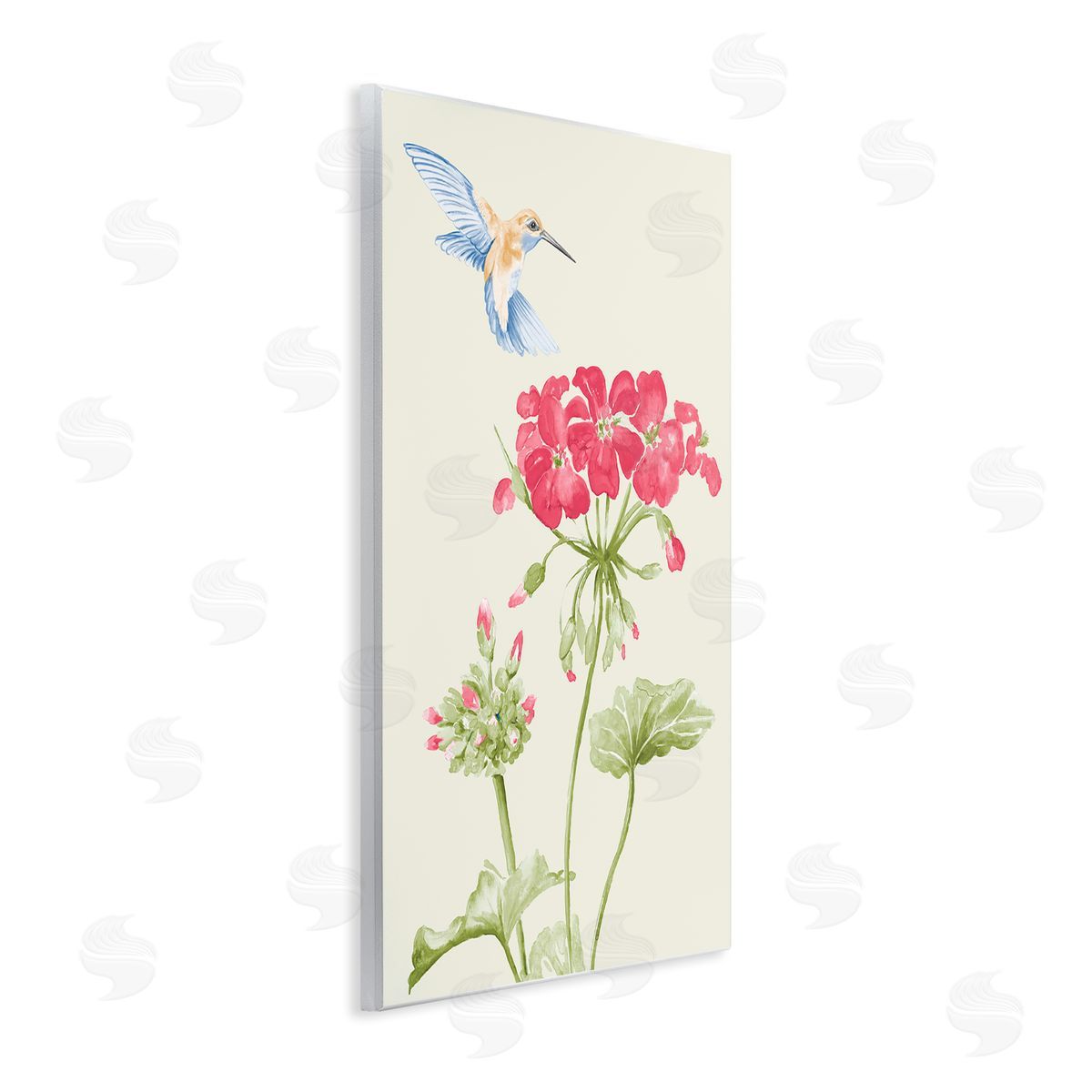 Geraniums and Hummingbird Wood Plaque Wall Art, Home Decor by Patricia Pinto