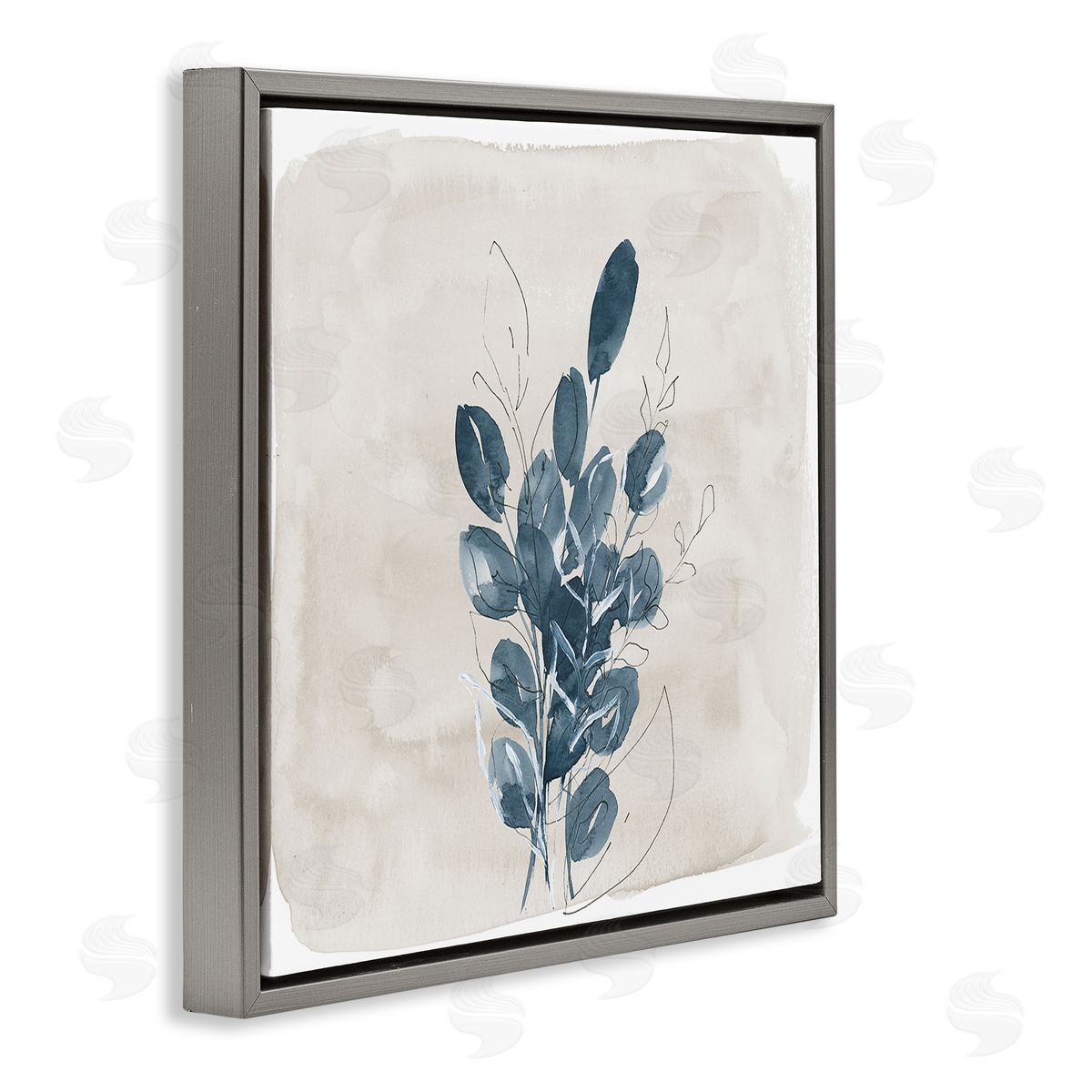 Lucille Price Leaves In Summer Gray Floating Frame Canvas Wall Art Print