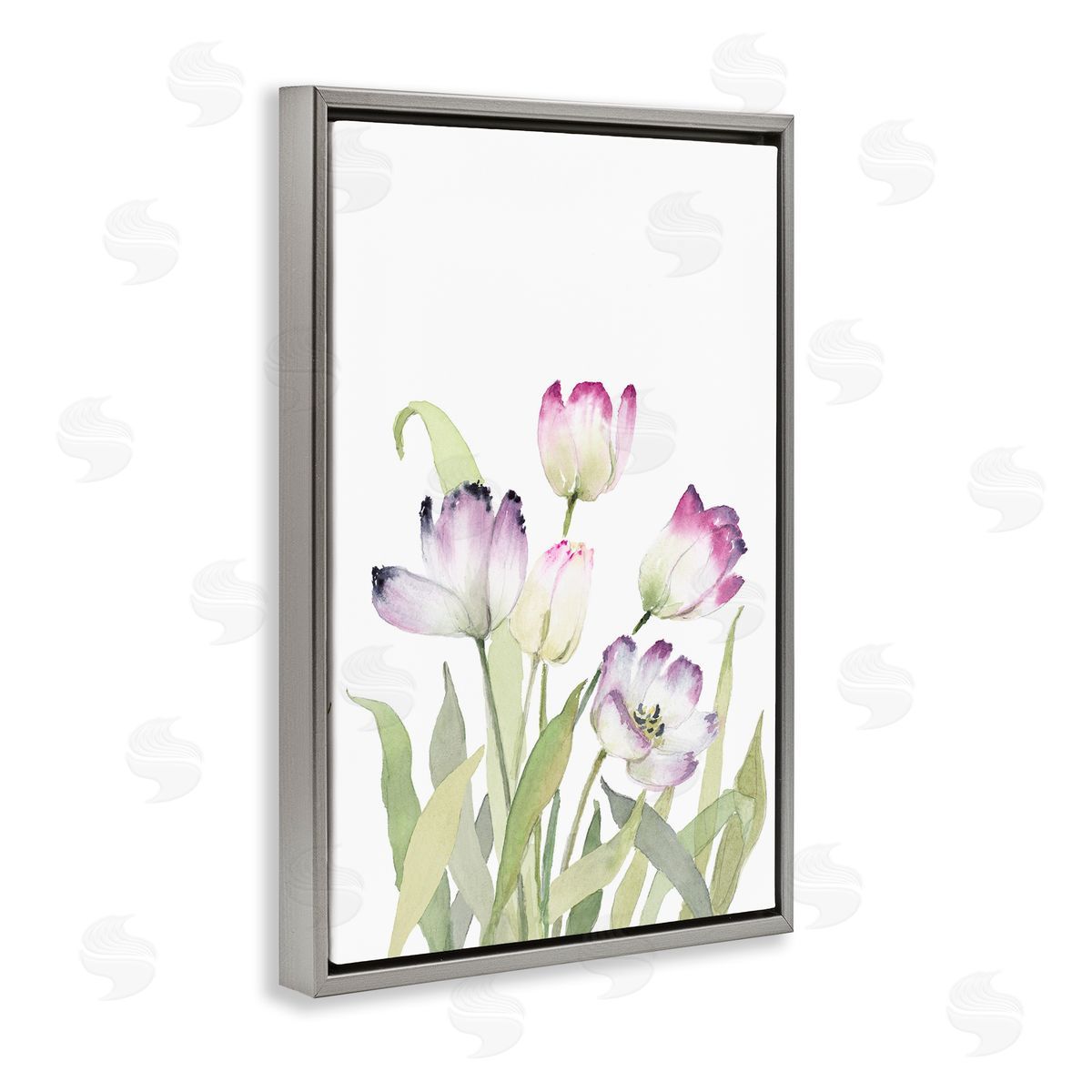 Fresh Garden Tulips Grey Floating Frame Canvas Wall Art, Home Decor by Lanie Loreth