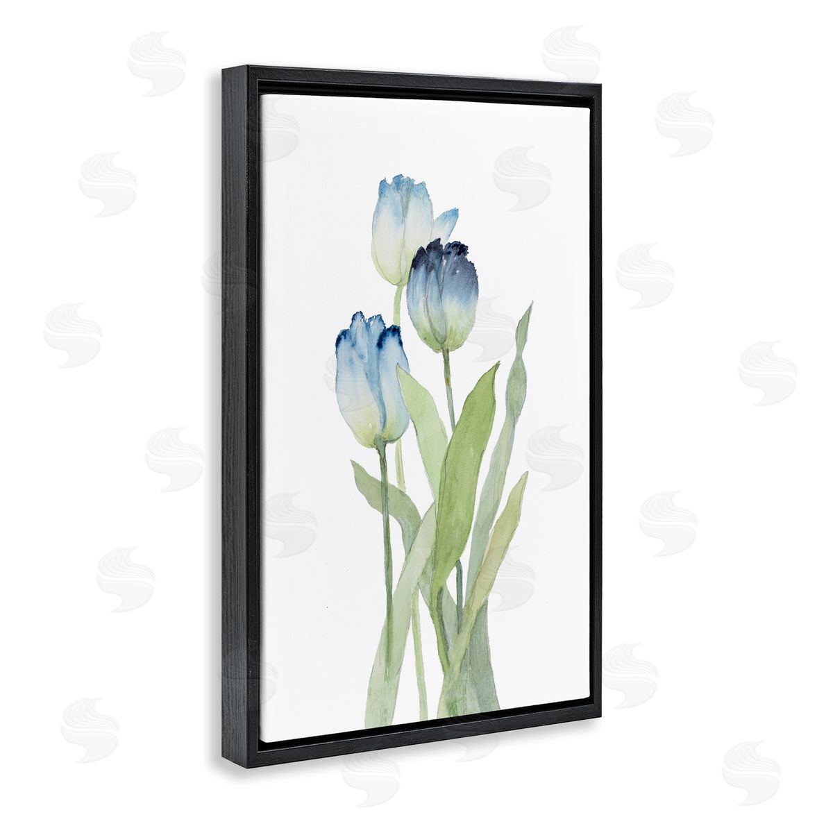 Blue Garden Tulips Black Floating Frame Canvas Wall Art, Home Decor by Lanie Loreth