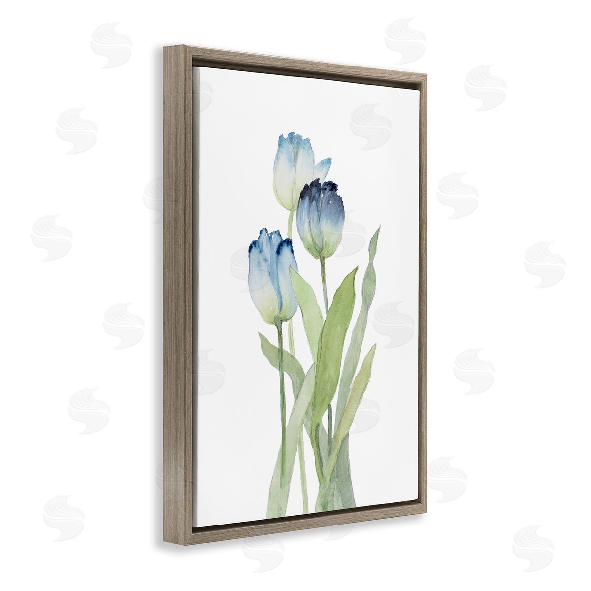 Blue Garden Tulips Brown Floating Frame Canvas Wall Art, Home Decor by Lanie Loreth