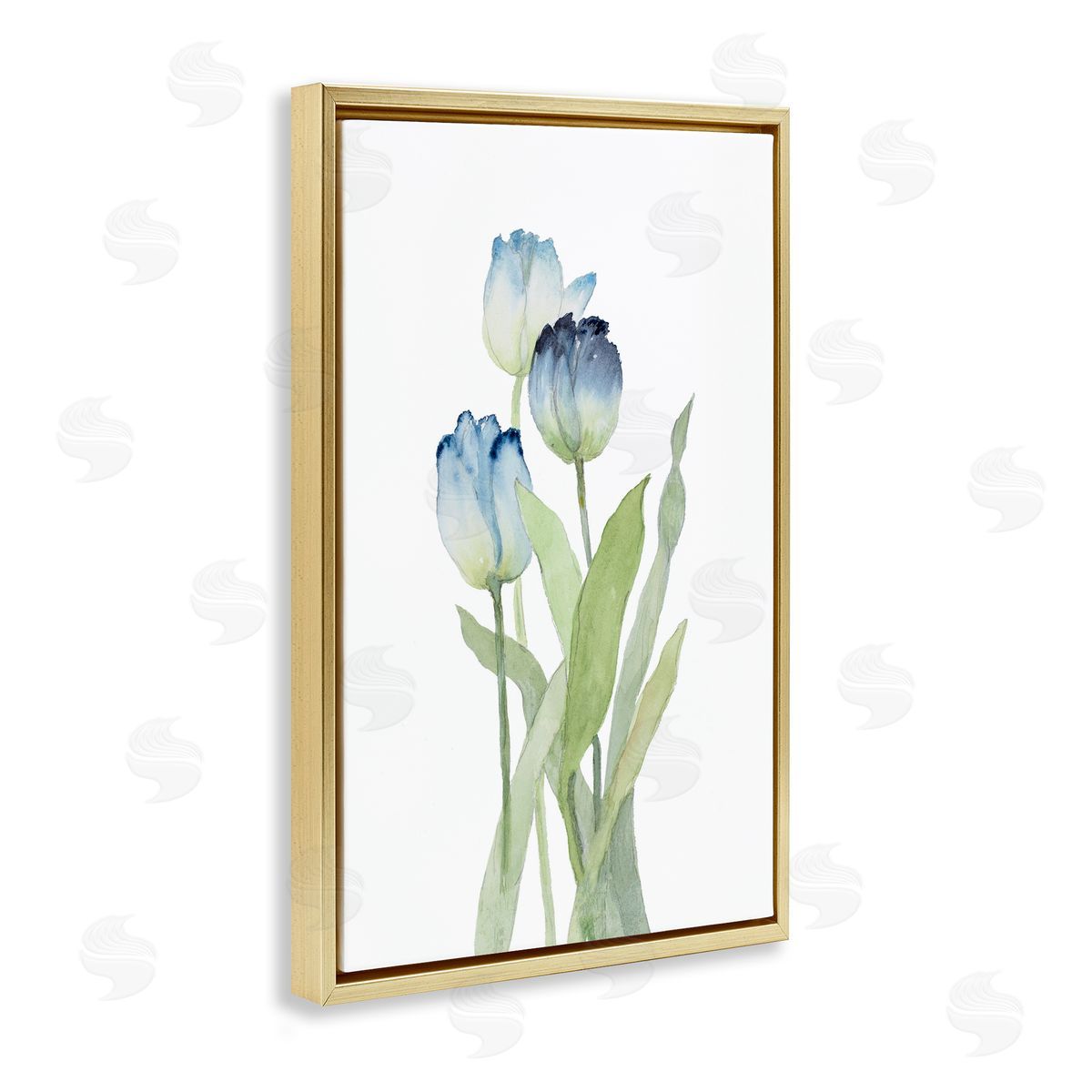 Blue Garden Tulips Gold Floating Frame Canvas Wall Art, Home Decor by Lanie Loreth