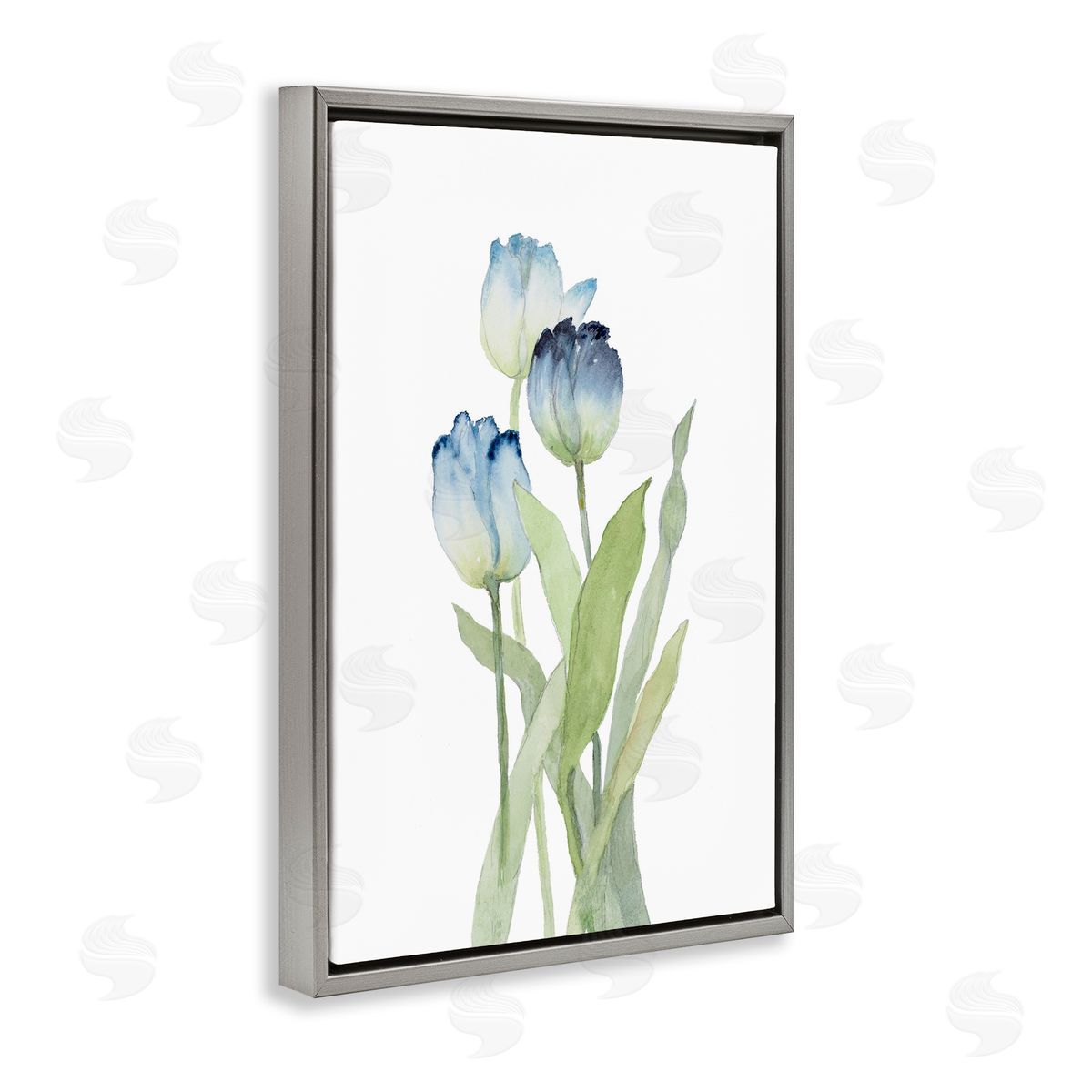 Blue Garden Tulips Grey Floating Frame Canvas Wall Art, Home Decor by Lanie Loreth