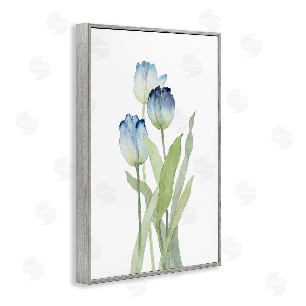 Blue Garden Tulips Grey Frame Print Wall Art, Home Decor by Lanie Loreth