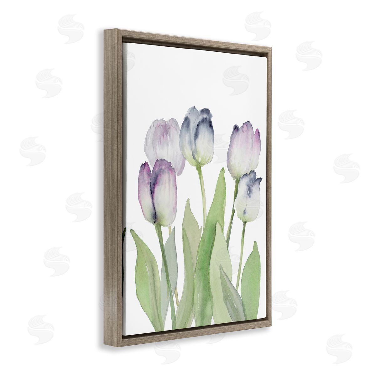 Soft Garden Tulips Brown Floating Frame Canvas Wall Art, Home Decor by Lanie Loreth