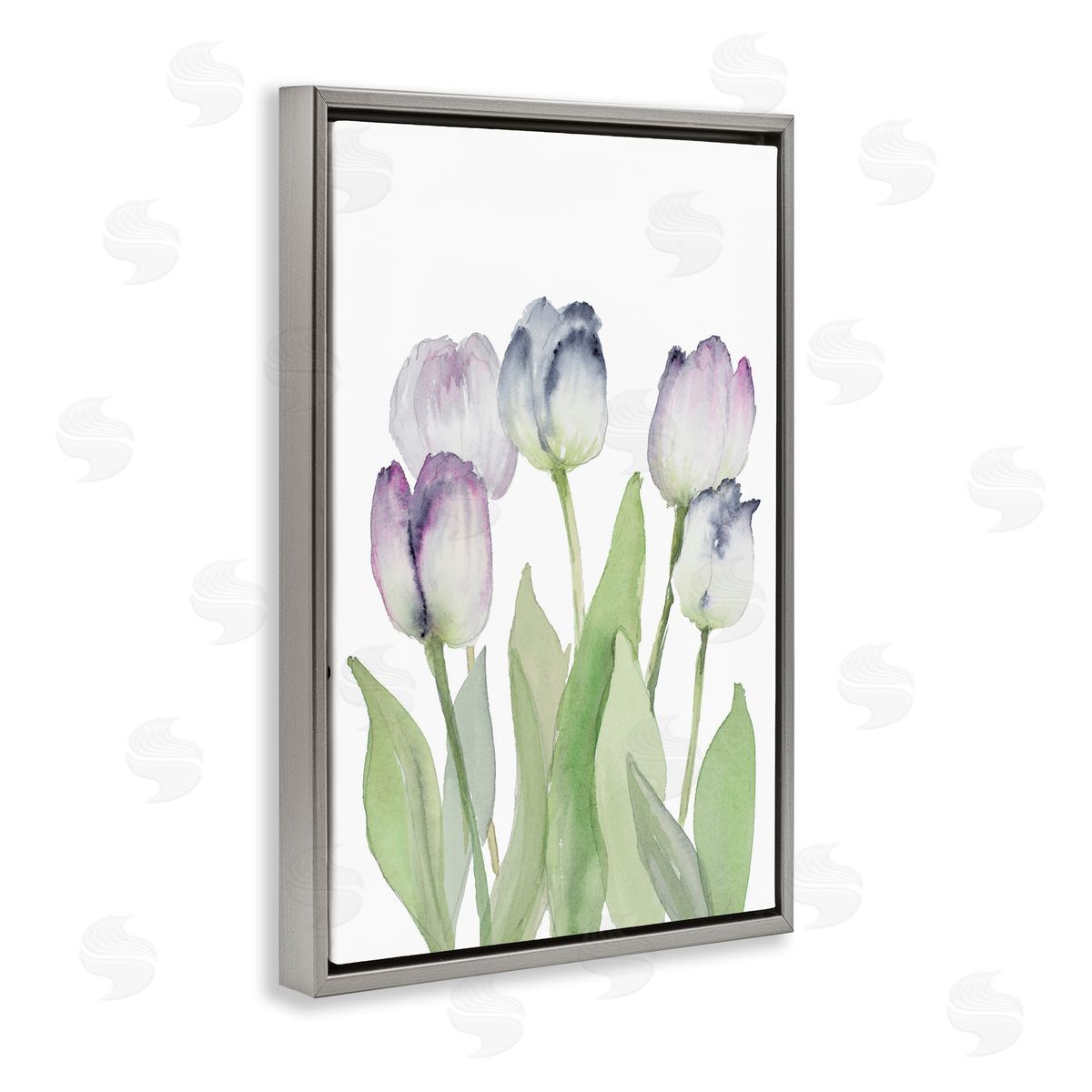 Soft Garden Tulips Grey Floating Frame Canvas Wall Art, Home Decor by Lanie Loreth