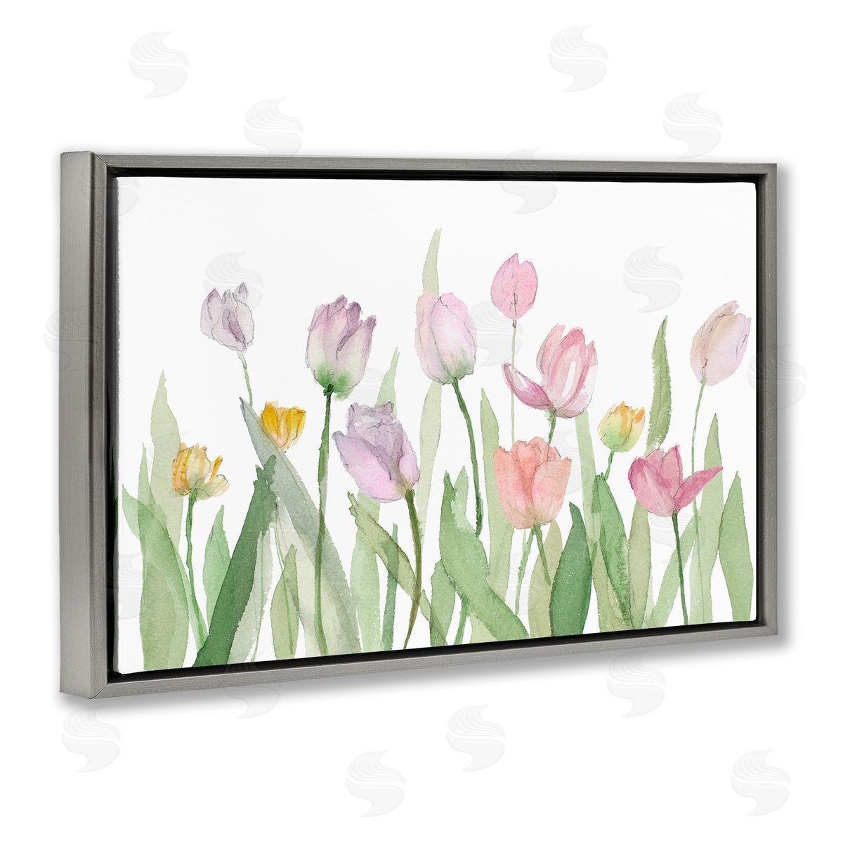 Lanie Loreth Soft Pastel Tulips Gray Floating Frame Canvas Wall Art Print