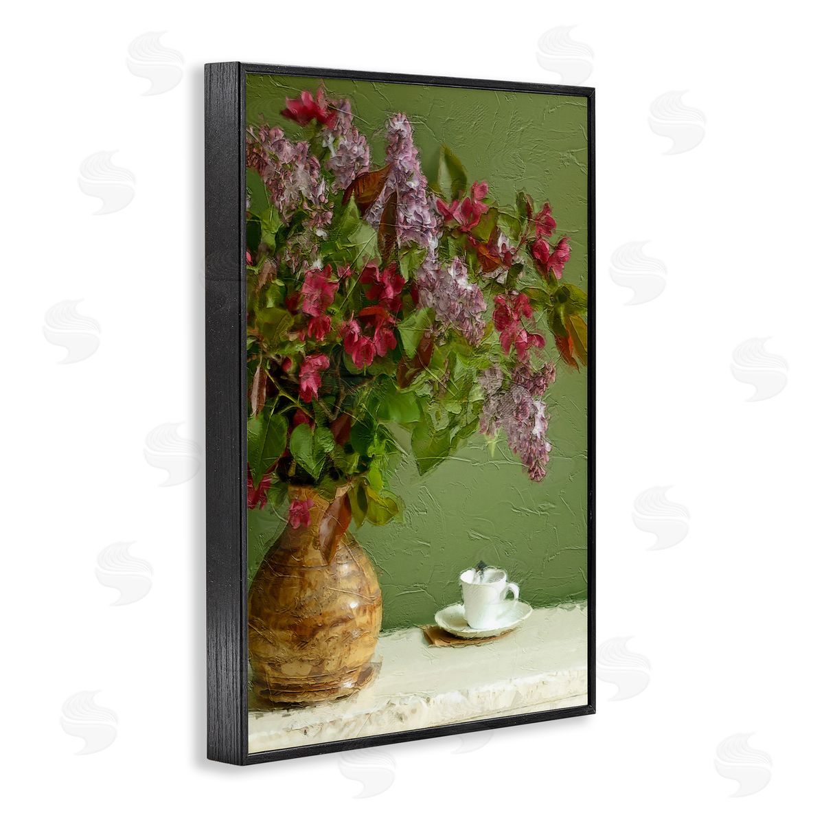 Flowers and Teacup Black Frame Print Wall Art, Home Decor by Sundance Group, LLC.