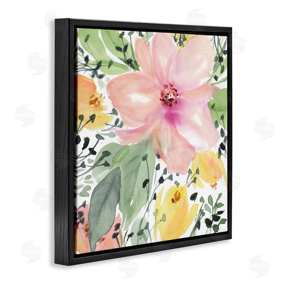 Birds Eye Floral Black Floating Frame Canvas Wall Art, Home Decor by Lanie Loreth