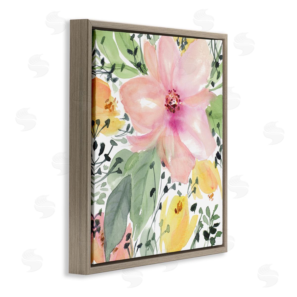 Birds Eye Floral Brown Floating Frame Canvas Wall Art, Home Decor by Lanie Loreth