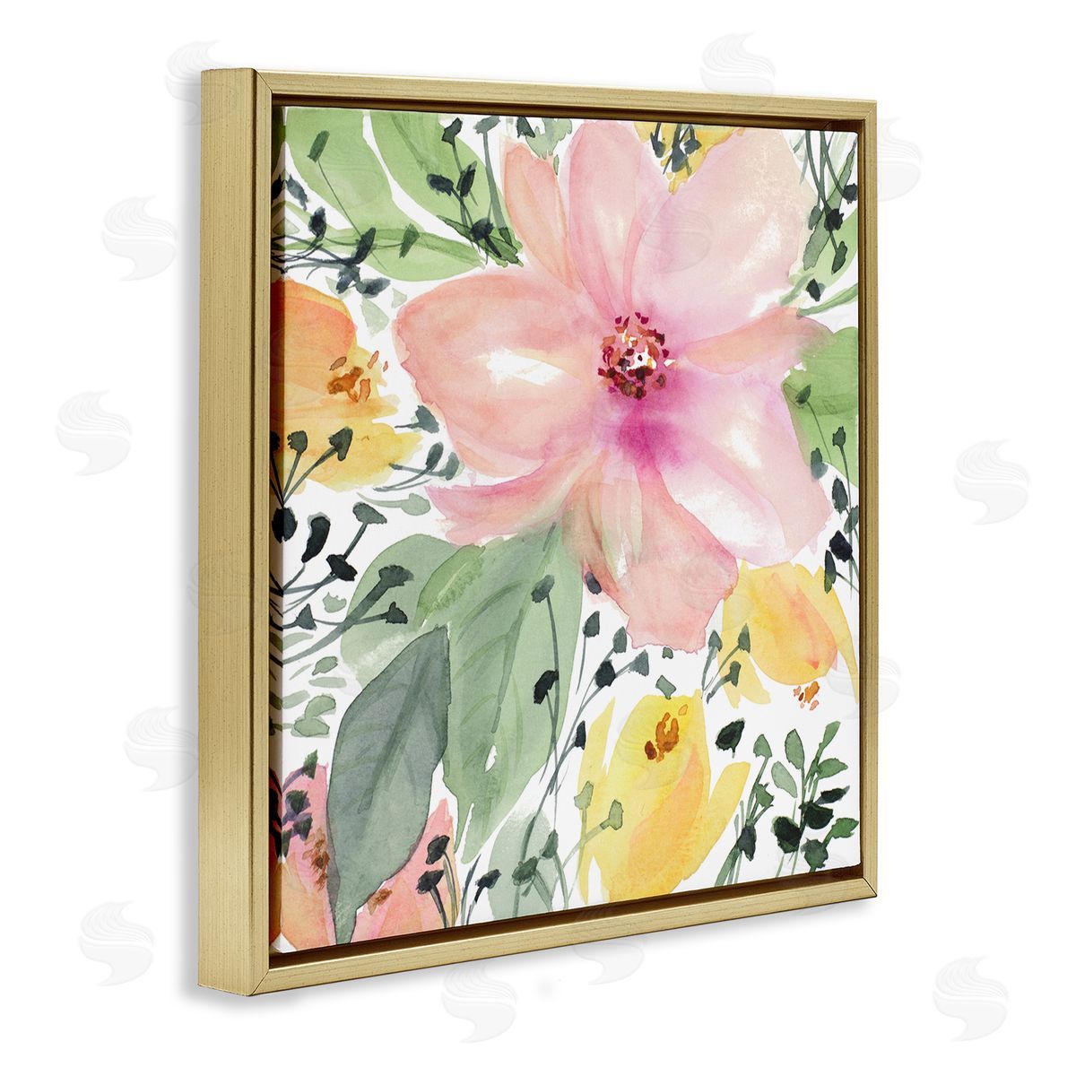 Birds Eye Floral Gold Floating Frame Canvas Wall Art, Home Decor by Lanie Loreth