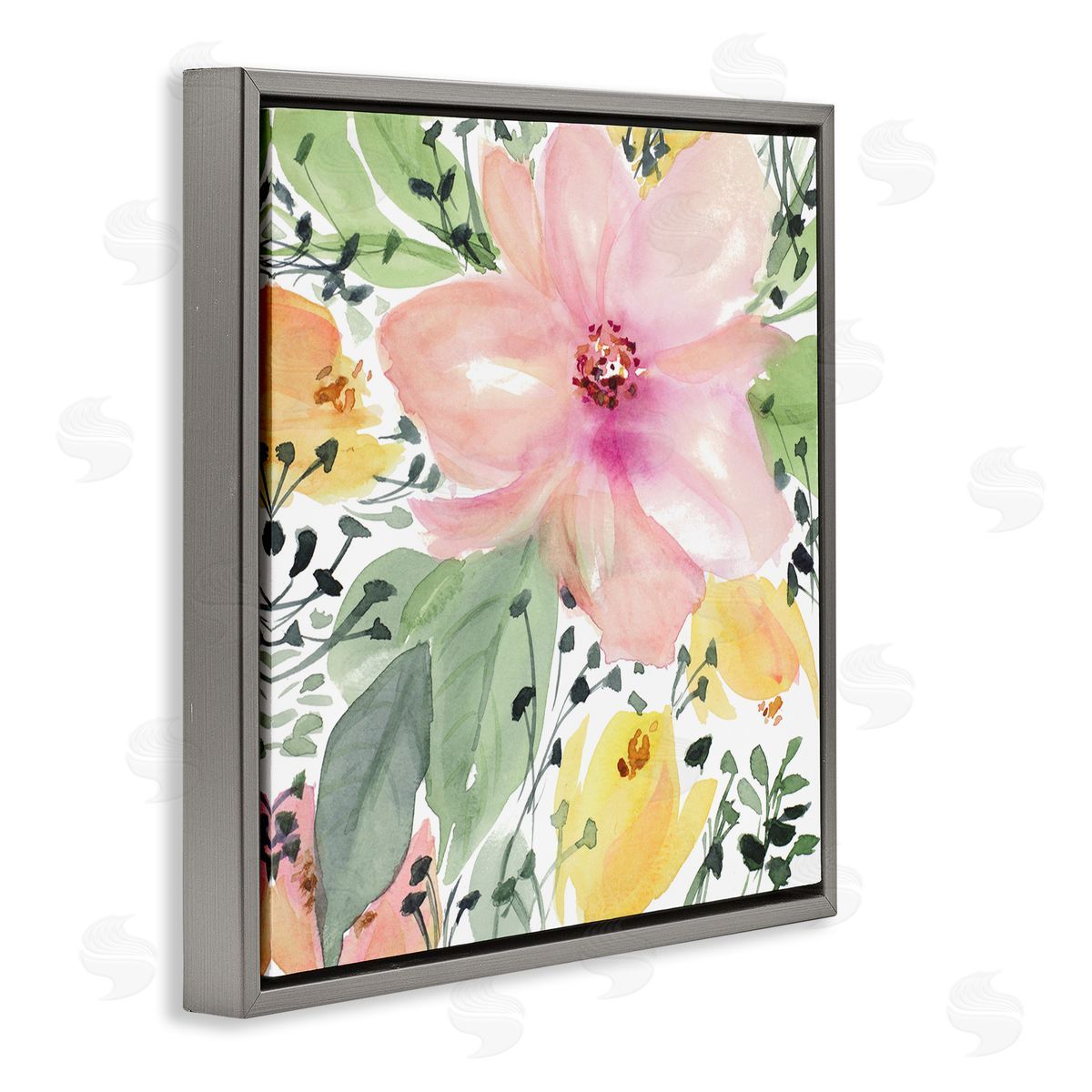 Birds Eye Floral Grey Floating Frame Canvas Wall Art, Home Decor by Lanie Loreth