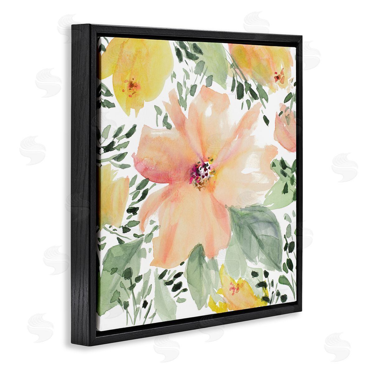 Birds Eye Flowers Black Floating Frame Canvas Wall Art, Home Decor by Lanie Loreth
