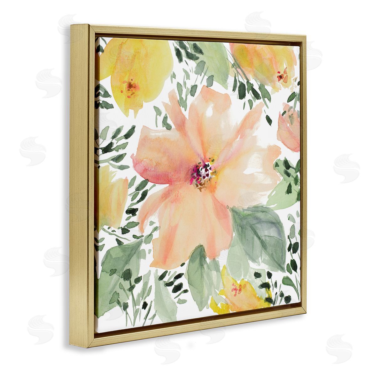 Birds Eye Flowers Gold Floating Frame Canvas Wall Art, Home Decor by Lanie Loreth