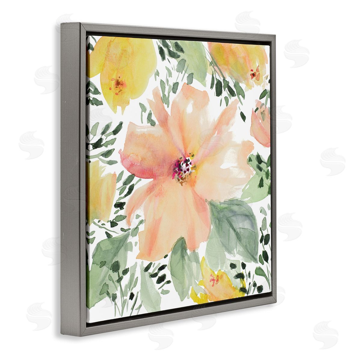 Birds Eye Flowers Grey Floating Frame Canvas Wall Art, Home Decor by Lanie Loreth