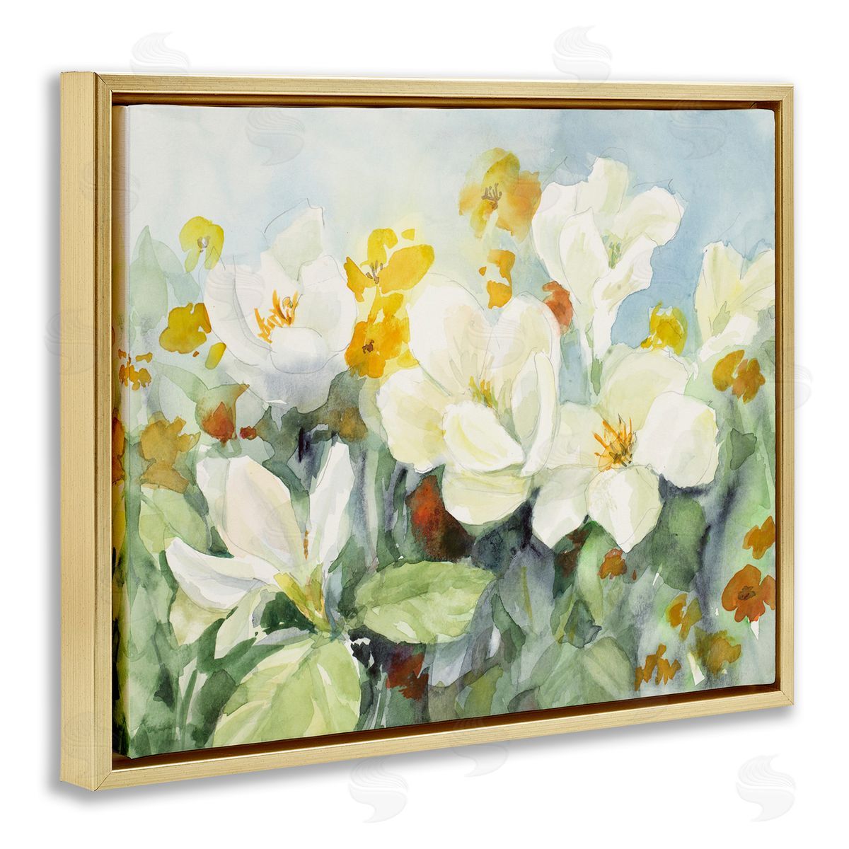 Early Spring Meadow Gold Floating Frame Canvas Wall Art, Home Decor by Lanie Loreth