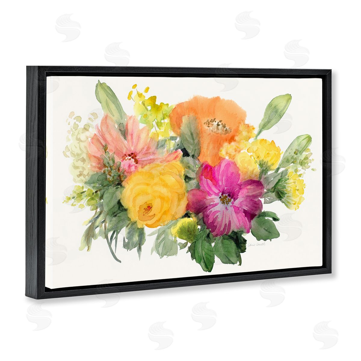 Bold Bouquet Beauty Black Floating Frame Canvas Wall Art, Home Decor by Lanie Loreth