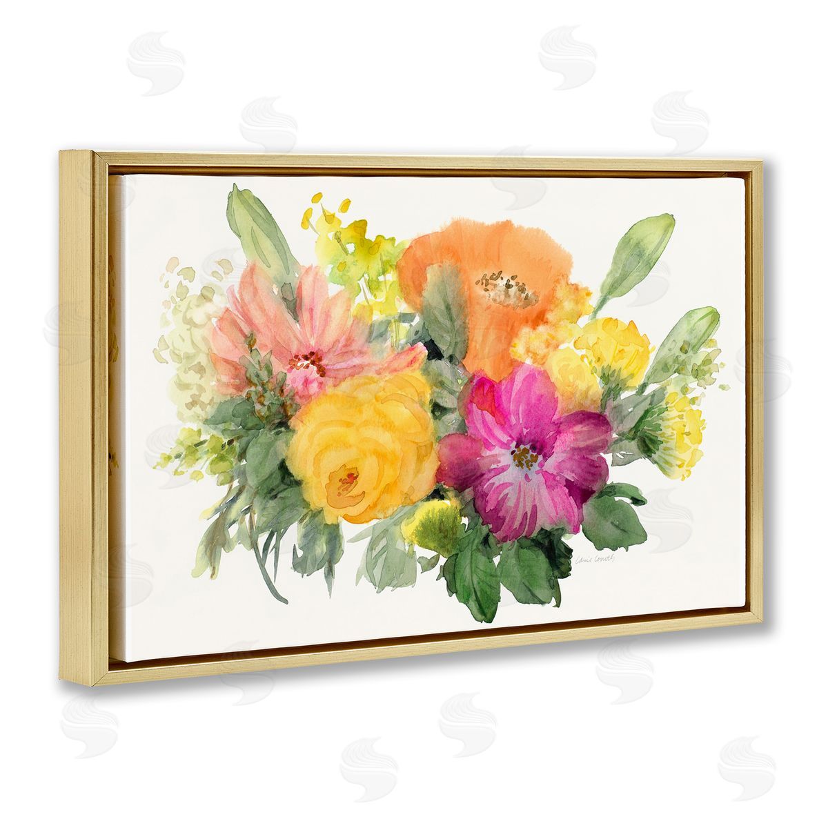 Bold Bouquet Beauty Gold Floating Frame Canvas Wall Art, Home Decor by Lanie Loreth