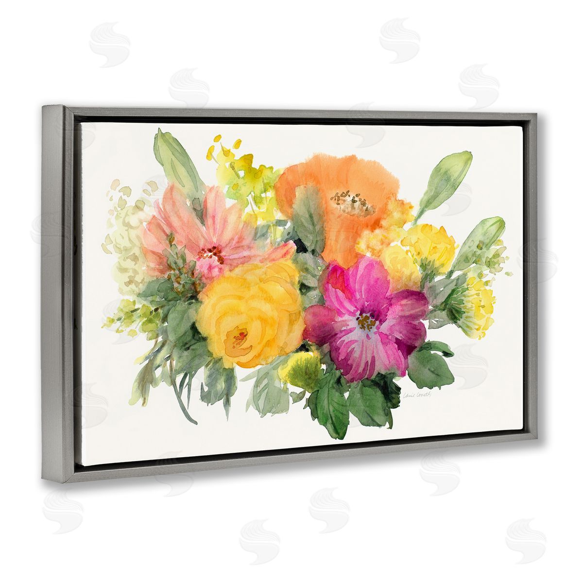 Bold Bouquet Beauty Grey Floating Frame Canvas Wall Art, Home Decor by Lanie Loreth
