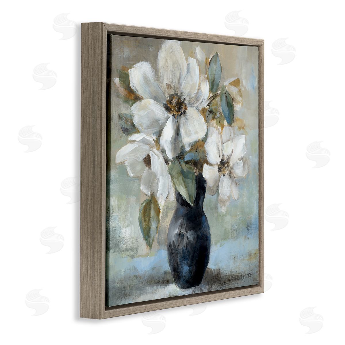 Lanie Loreth Flowers in Black Vase Brown Floating Frame Canvas Wall Art Print