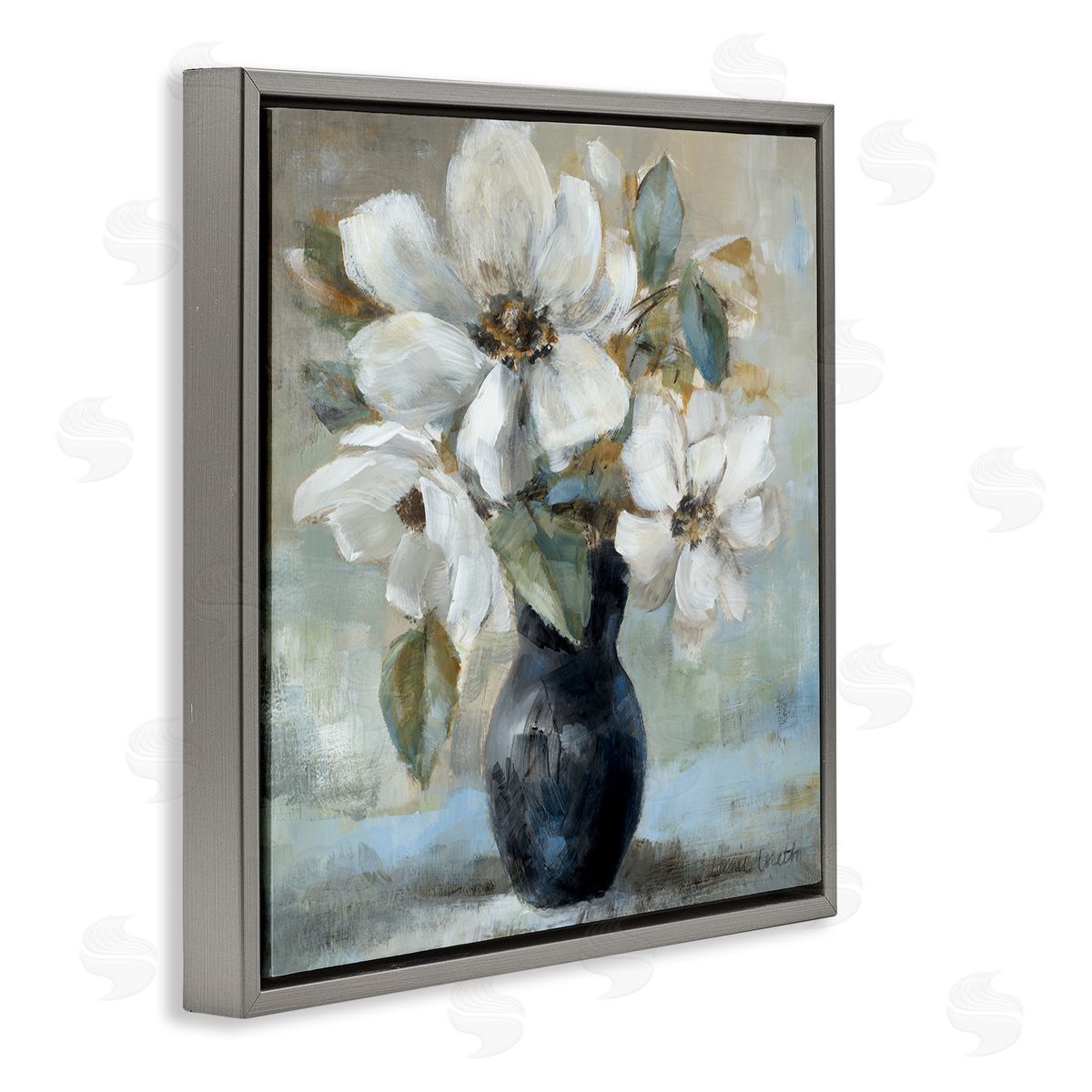 Lanie Loreth Flowers in Black Vase Gray Floating Frame Canvas Wall Art Print