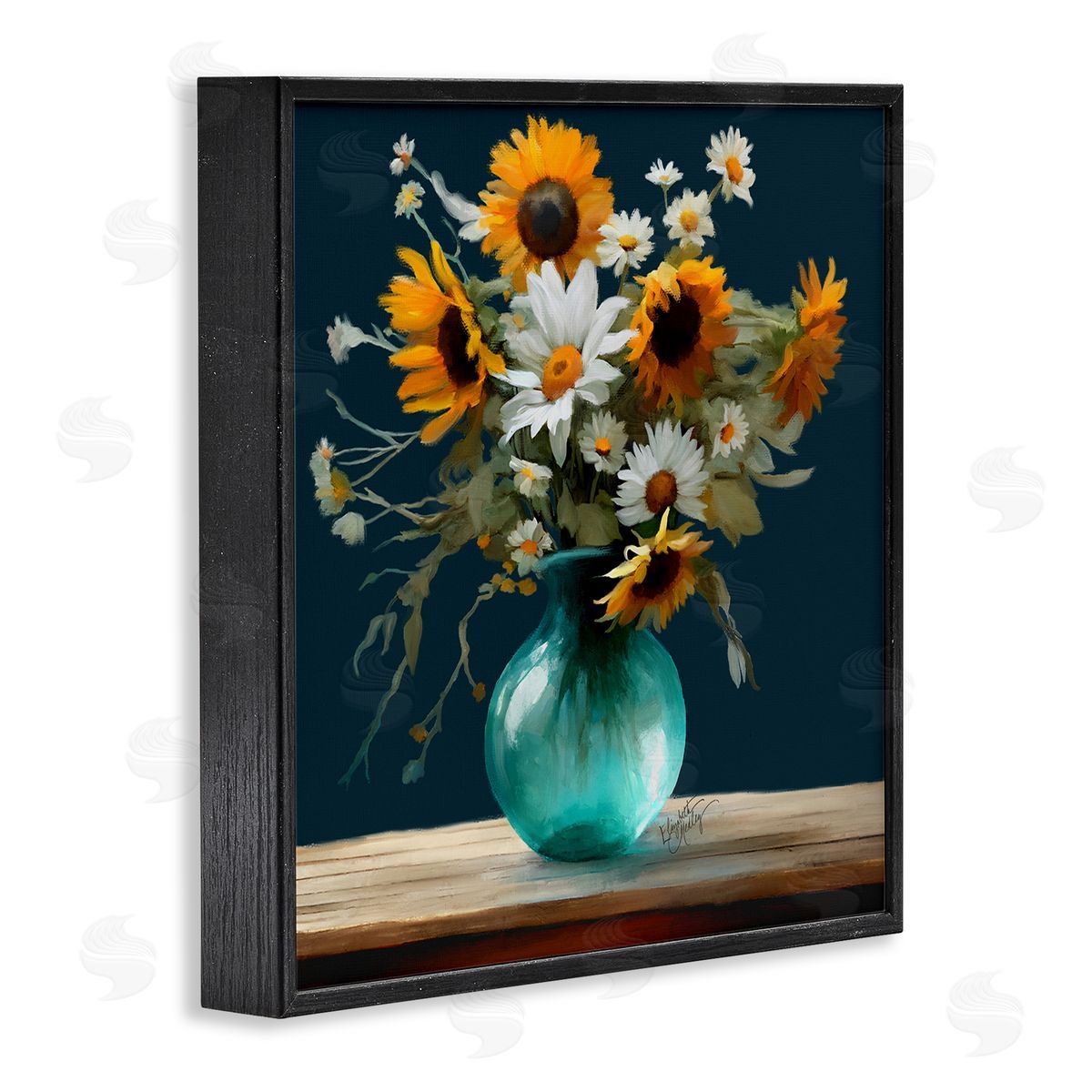Summer Sunflower Bouquet Black Frame Print Wall Art, Home Decor by Elizabeth Medley