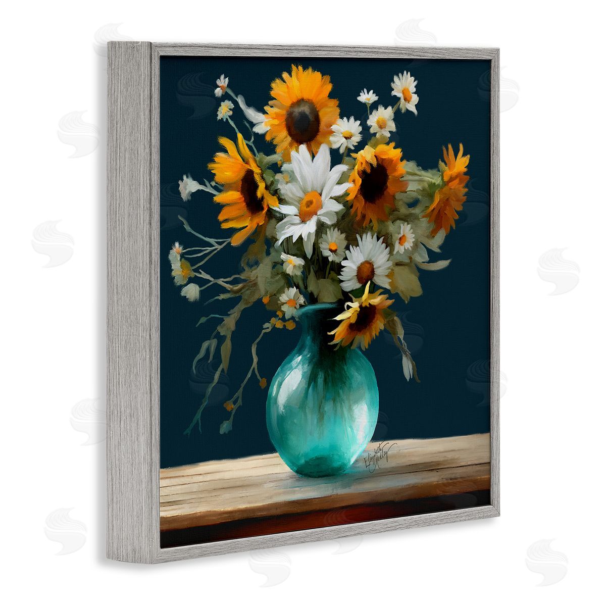 Summer Sunflower Bouquet Grey Frame Print Wall Art, Home Decor by Elizabeth Medley