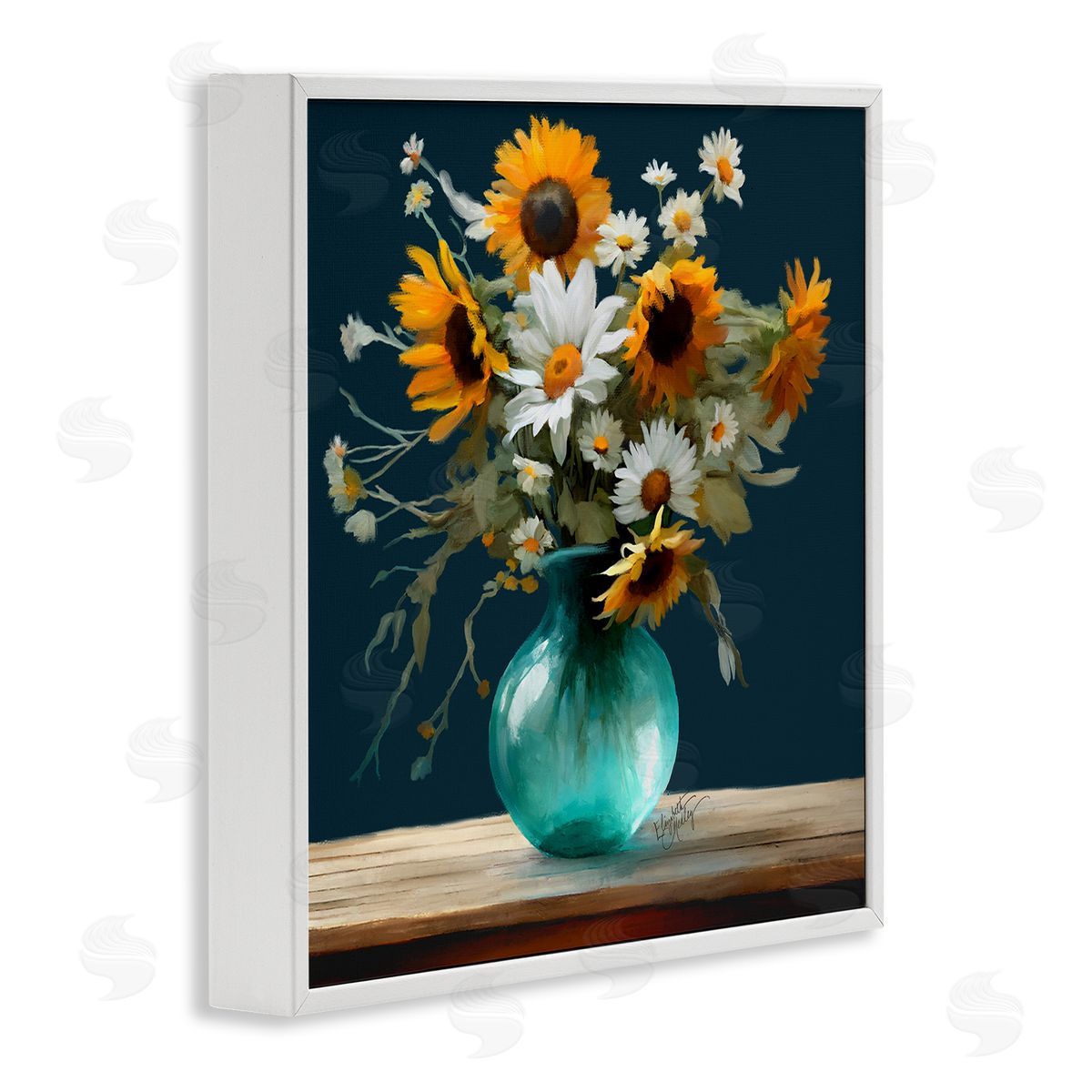 Summer Sunflower Bouquet White Frame Print Wall Art, Home Decor by Elizabeth Medley