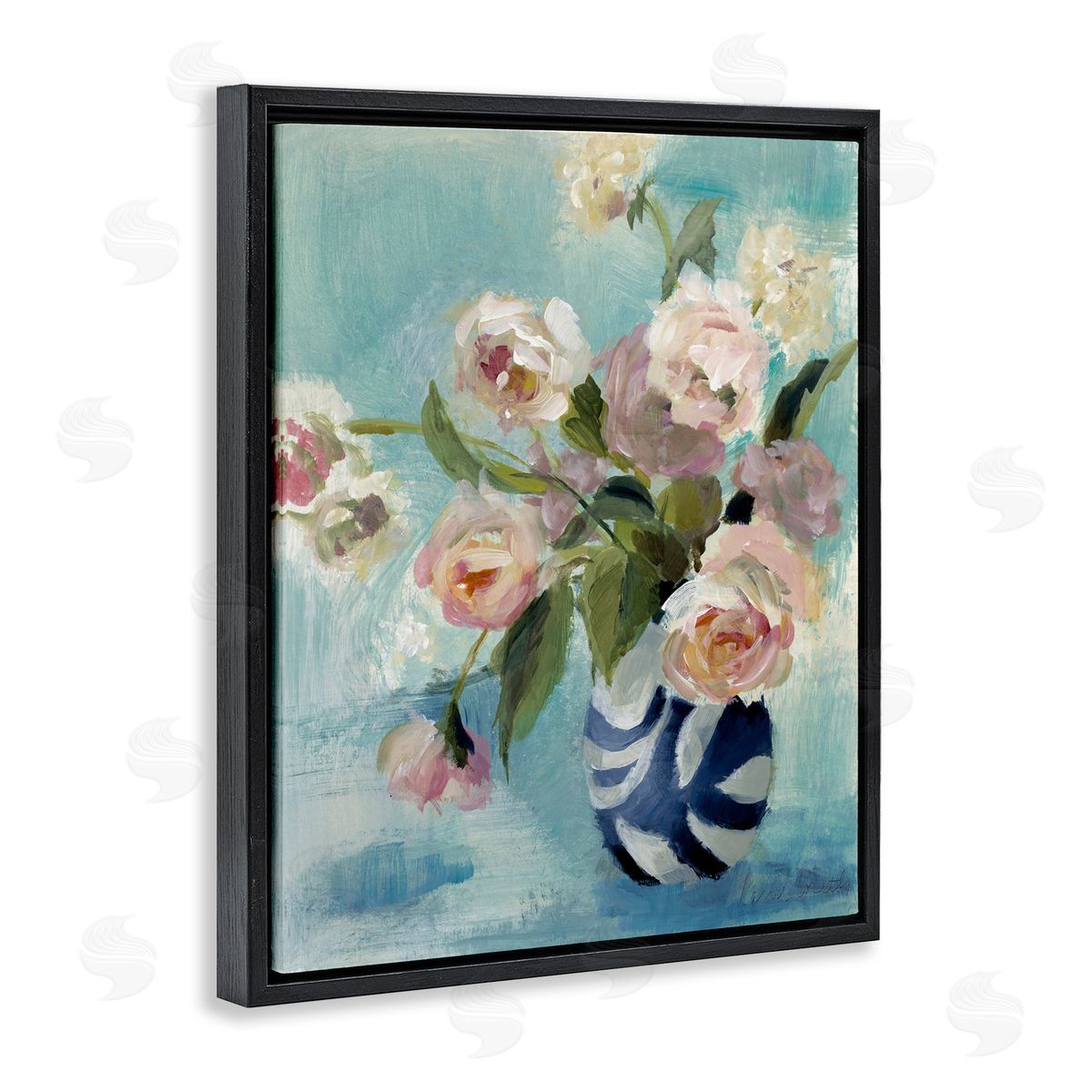 Carefree Rose Blooms Black Floating Frame Canvas Wall Art, Home Decor by Lanie Loreth