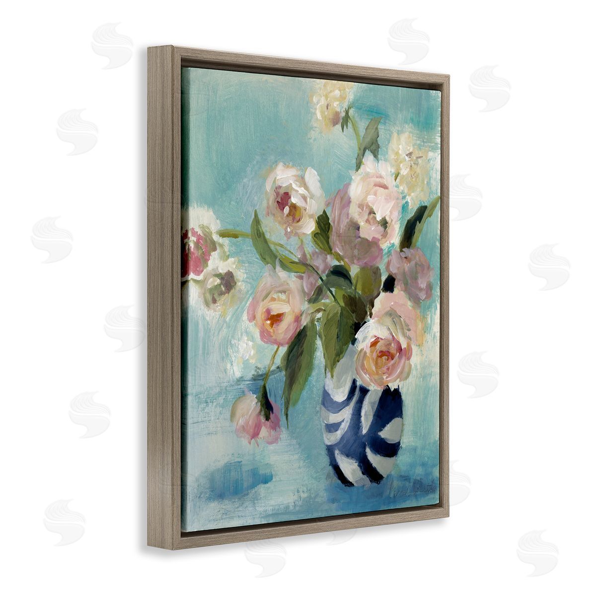 Carefree Rose Blooms Brown Floating Frame Canvas Wall Art, Home Decor by Lanie Loreth