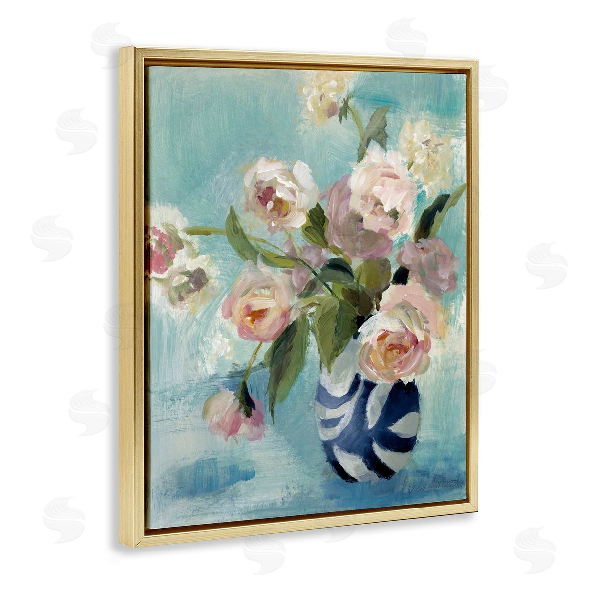 Carefree Rose Blooms Gold Floating Frame Canvas Wall Art, Home Decor by Lanie Loreth