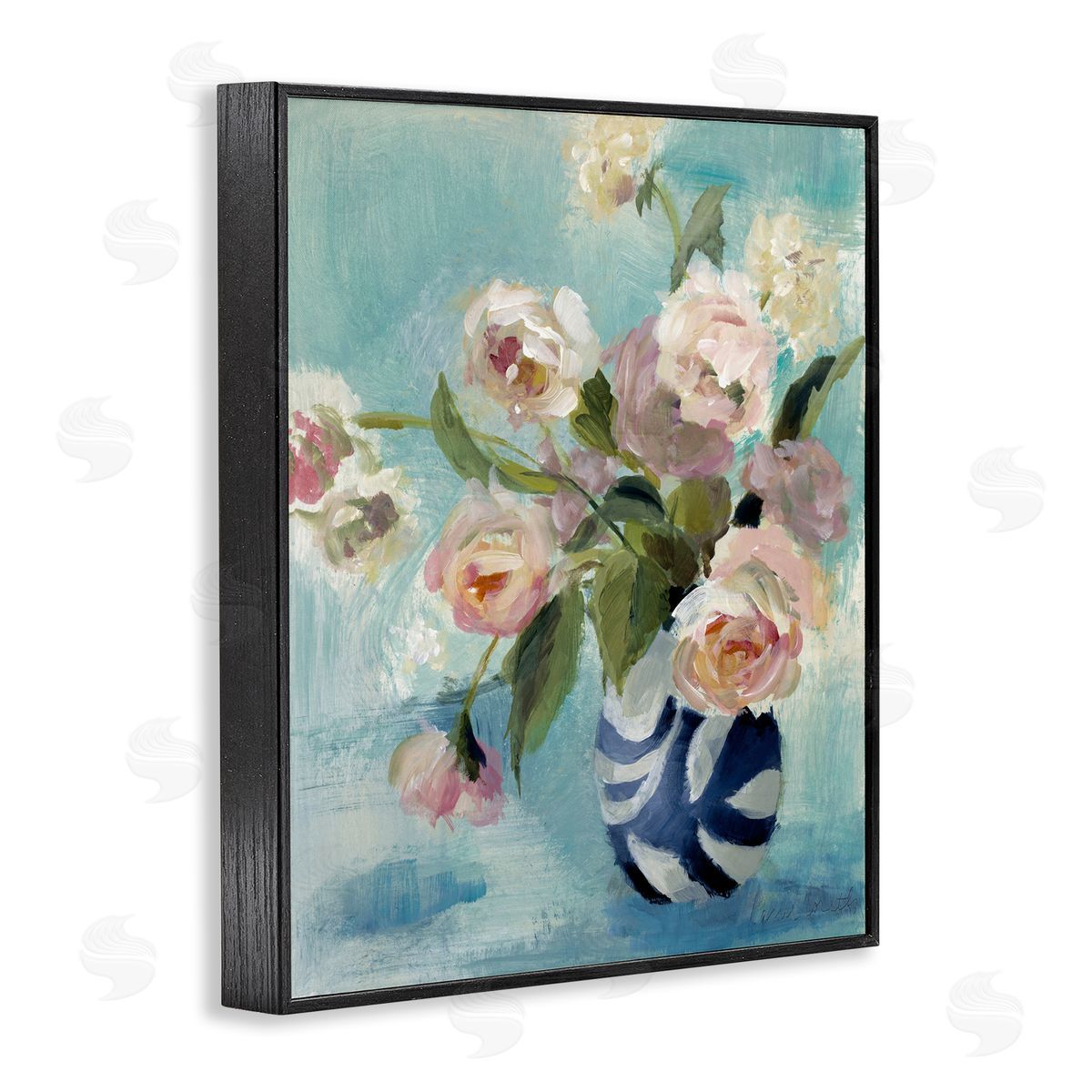 Carefree Rose Blooms Black Frame Print Wall Art, Home Decor by Lanie Loreth