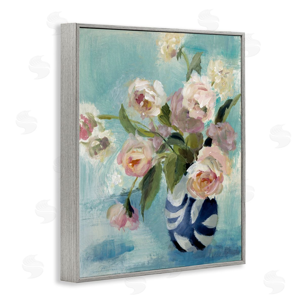 Carefree Rose Blooms Grey Frame Print Wall Art, Home Decor by Lanie Loreth