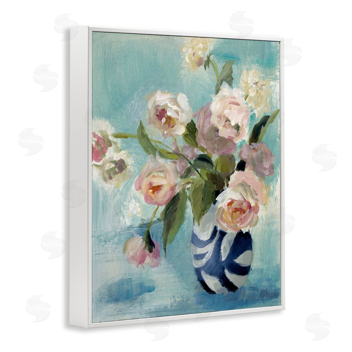 Carefree Rose Blooms White Frame Print Wall Art, Home Decor by Lanie Loreth
