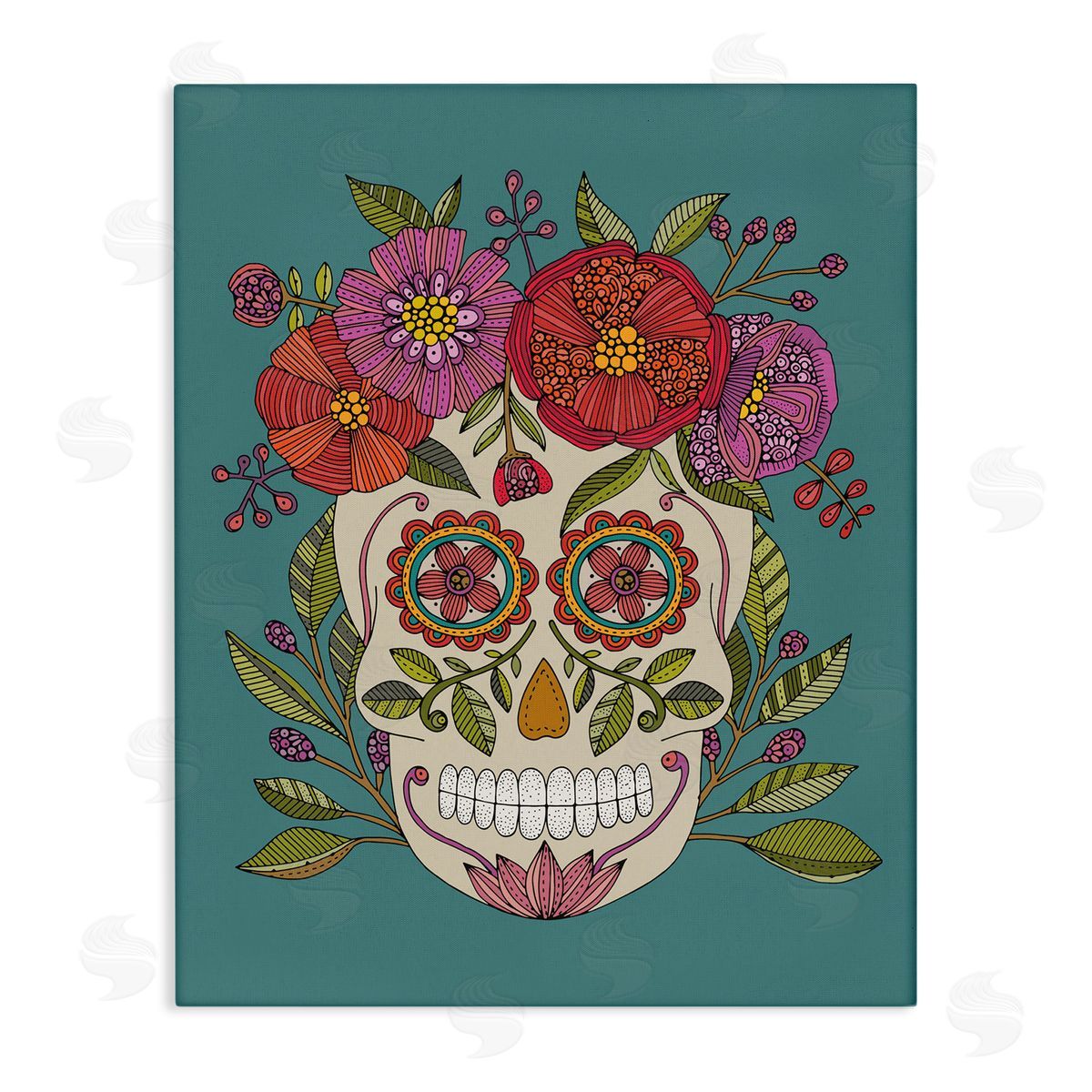 Floral Sugar Skull Canvas Wall Art, Home Decor by Valentina Harper